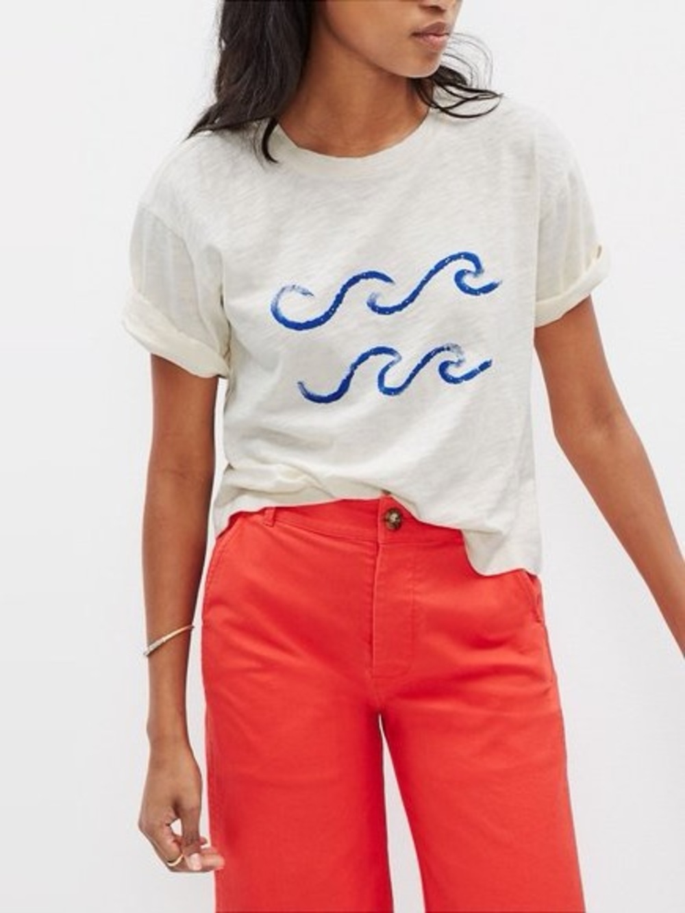 Madewell Cream Short-Sleeve Tee with Blue Wave Graphic